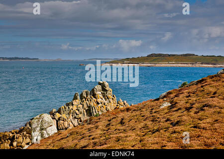 St Agnes, Gugh à la direction de St Mary's, Îles Scilly ; UK Banque D'Images