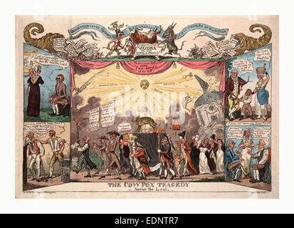 La tragédie de la vaccine, la dernière scène, Cruikshank, George, 1792 à 1878, artiste, Londres, 1812, procession funéraire montrant l'étiquette coffin Banque D'Images