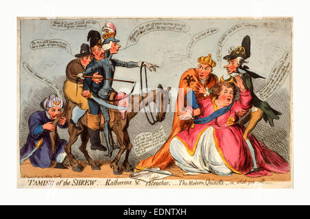 La mégère apprivoisée, Katharine et Petruchio, Le Moderne Quixotte, ou, ce que vous voulez, Gillray, James, 1756-1815, gravure 1791 Banque D'Images