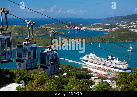 Le tramway à Paradise Point et Point de vue sur le port de Charlotte Amalie, St Thomas, Îles Vierges Américaines Banque D'Images