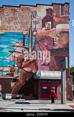 Baltimore, Maryland, Fells point,cette image est d'une murale murale à Fells point, à Baltimore, Maryland, États-Unis dépeignant son histoire Banque D'Images