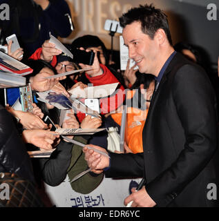 Séoul, Corée du Sud. 8 janvier, 2015. L'acteur Keanu Reeves participe à une première pour son nouveau film 'John Wick' à la Megabox centre commercial COEX à Séoul, Corée du Sud, le 8 janvier 2015. Credit : AFLO/Alamy Live News Banque D'Images