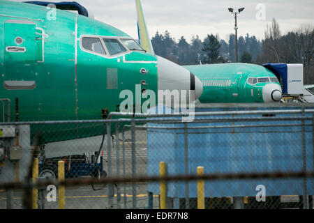 Boeing 737 d'attendre la peinture à l'usine Boeing de Renton, où toutes les 737 sont construites à Renton, Washington. Banque D'Images