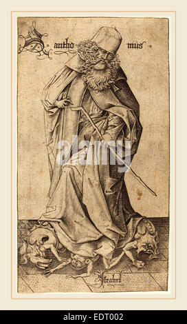 Israhel van Meckenem (Allemand), ch. 1445-1503), Saint Antoine, gravure Banque D'Images