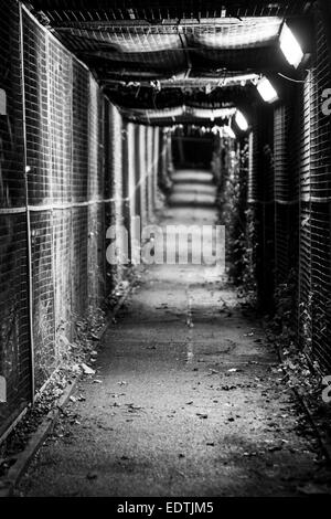 Une ruelle sombre dans le nord de Londres la nuit, mis en cage pour empêcher l'accès aux lignes de chemin de fer à proximité Banque D'Images