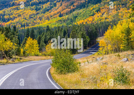 La couleur de l'automne sur la route du lac de l'ours dans le Parc National des Montagnes Rocheuses au Colorado Banque D'Images