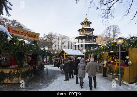 Weihnachtsmarkt im Garten Anglais, am Chinesischen Turm à München, Deuts, Oberbayern, Marché de Noël à la Chinese T Banque D'Images