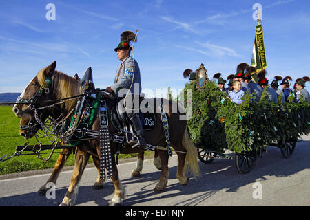 Dans Leonhardifahrt Benediktbeuren, Oberbayern, Deutschland, Leonhard traditionnel défilé, Leonhardifahrt dans les Benediktbeuern, Upper B Banque D'Images