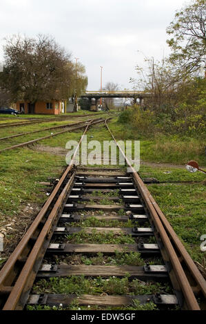 Le passage vers la ligne de chemin de fer est la plante qui est utilisée pour les trains de l'interrupteur de la voie à suivre. Banque D'Images