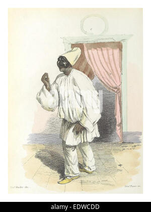 L'illustration de Bourcard de 1858 présente Pulcinella, un personnage traditionnel de la commedia dell'Arte italienne, mettant en valeur le masque et le costume distinctifs associés à cette figure théâtrale. Banque D'Images