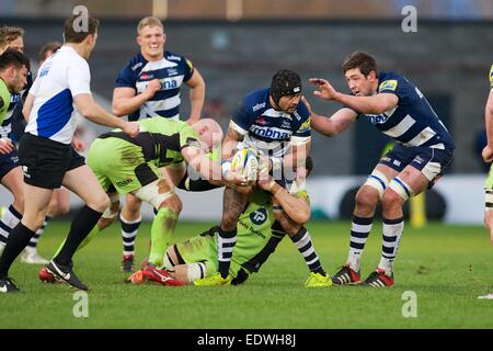 Vente, UK. 10 janvier, 2015. Aviva Premiership. Sale Sharks par rapport à Northamton Saints. Sale Sharks center Sam Tuitupou. Credit : Action Plus Sport/Alamy Live News Banque D'Images