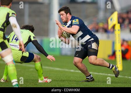 Vente, UK. 10 janvier, 2015. Aviva Premiership. Sale Sharks par rapport à Northamton Saints. Sale Sharks hooker Marc Jones. Credit : Action Plus Sport/Alamy Live News Banque D'Images