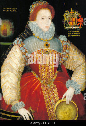 Elizabeth I, reine d'Angleterre, représenté avec un tamis dans la main gauche. Le tamis est une allusion au mythe d'une Vestale Tuccia, romain vierge qui a prouvé sa virginité en portant de l'eau avec un tamis. George Gower 1579 Banque D'Images