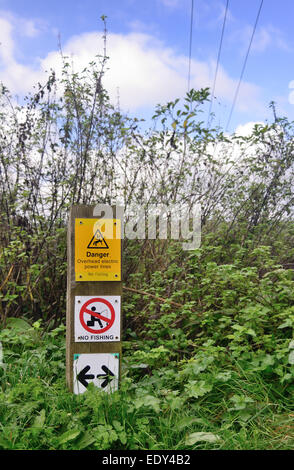 Signes d'avertissement à côté du chemin de halage du canal Kennet & Avon. Banque D'Images