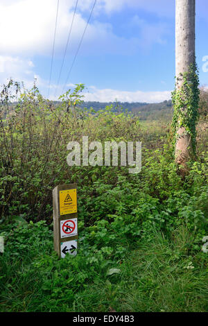 Signes d'avertissement à côté du chemin de halage du canal Kennet & Avon. Banque D'Images