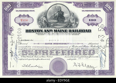 Certificat d'action historique, Boston and Maine Railroad, USA, 1956 Banque D'Images