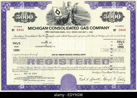 Certificat d'action historique, le Michigan Consolidated Gas Company, USA, 1975 Banque D'Images