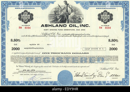 Certificat d'actions historiques, Ashland Oil Inc., New York, USA, 1978 Banque D'Images