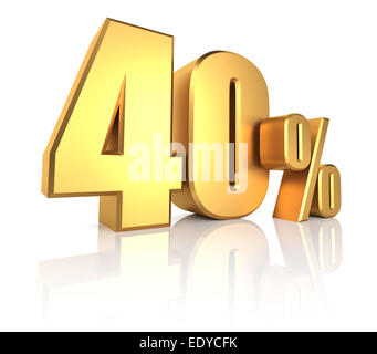 40 pour cent sur fond blanc. Rendu 3D gold métal commode Banque D'Images