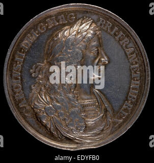 Jan Roettiers, Charles II, 1630-1685, roi d'Angleterre [1660] avers, Flamand, 1631 - 1703, 1662, argent Banque D'Images