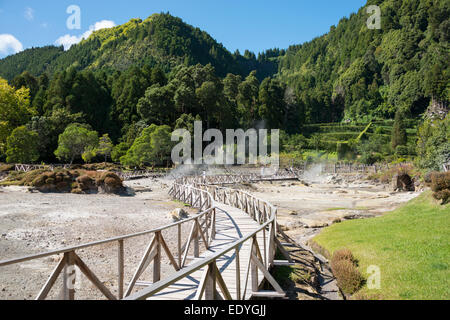 Caldeiras sur le lac de Furnas, Furnas, Sao Miguel, Açores, Portugal Banque D'Images