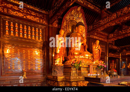 Statue du Bouddha d'or et de reliques à l'intérieur le Giant Wild Goose Pagoda, X'ian, dans la province du Shaanxi, Chine Banque D'Images