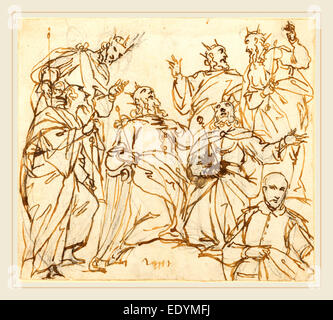 Alessandro Maganza, italien (1556-1640), Six rois et un donateur, plume et encre brune sur craie noire sur papier vergé Banque D'Images