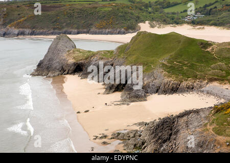 Royaume-uni, Pays de Galles, Swansea, Gower, Southgate, trois falaises Bay, plage de Pobbles Banque D'Images