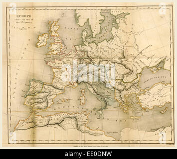 Carte Europe fin du cinquième siècle, la gravure du xixe siècle Banque D'Images