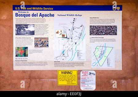 Panneau d'interprétation à Bosque del Apache National Wildlife Refuge, Nouveau Mexique USA Banque D'Images