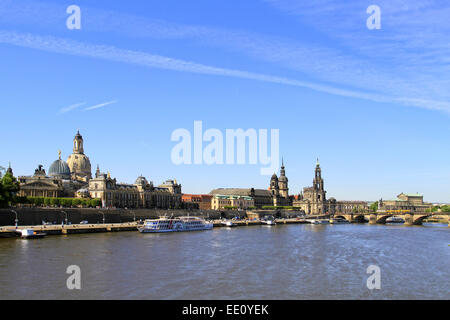 Deutschland, Sachsen, Dresden, Altstadt mit de l'Elbe, Elbufer Banque D'Images