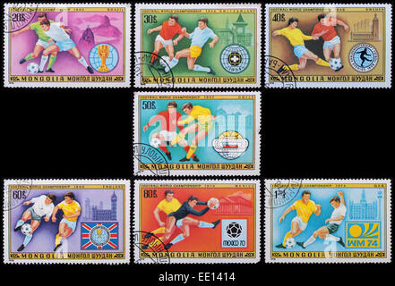 Mongolie - circa 1978 : un post de timbres en l'image de la Mongolie montre Championnat du Monde de Football, Football, la série v. Banque D'Images