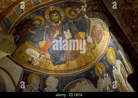 Fresques au plafond, Karanlik Kilise ou l'Église sombre, Musée de Plein Air de Göreme, Nevşehir Province, Cappadoce, Turquie Banque D'Images