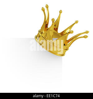 3D render of couronne d'or sur la carte vierge. Isolé sur fond blanc Banque D'Images