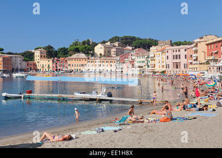 Baia del Silenzio Bay, plage, Sestri Levante, Province de Gênes, Riviera di Levante, Ligurie, Italie, Europe Banque D'Images