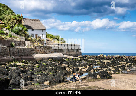 La lumière de l'après-midi sur Runswick Bay Village Banque D'Images