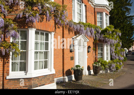 Royaume-uni l'Angleterre, dans le Suffolk, Lavenham, Church Street, wisteria clad Regency House Banque D'Images