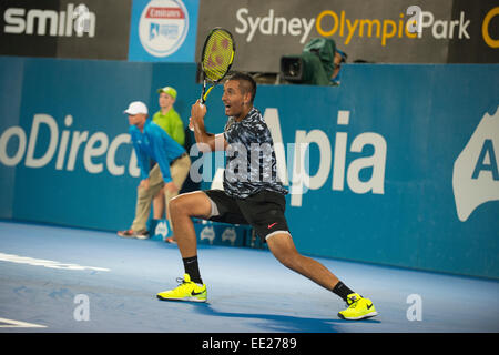 Sydney, Australie. 13 Jan, 2015. Nick Kyrgios d'Australie jouant son premier match à l'APIA Sydney International. Crédit : Tony Bowler/thats mon pic/Alamy Live News Banque D'Images