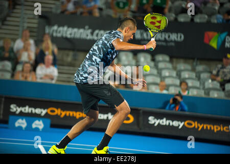 Sydney, Australie. 13 Jan, 2015. Nick Kyrgios d'Australie jouant son premier match à l'APIA Sydney International. Crédit : Tony Bowler/thats mon pic/Alamy Live News Banque D'Images