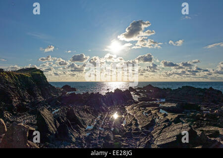 'Hartland quay' Devon England UK dans le soleil dont le soleil en photo Banque D'Images