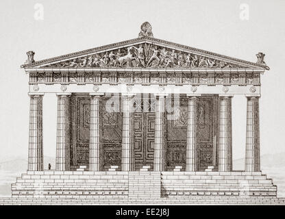 Dessin de reconstruction du temple du Parthénon à Athènes, Grèce. Banque D'Images