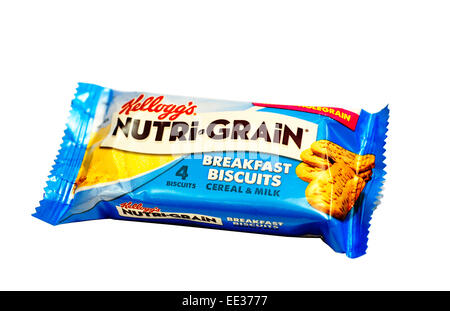 Close-up d'un paquet de biscuits Petit déjeuner Céréales Nutri-Grain de Kellogg's Banque D'Images