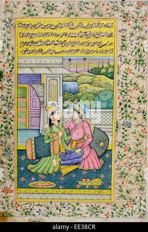 Peinture miniature du Rajasthan du Rajasthan, en Inde. Probablement fin du 19e siècle ou au début du xxe siècle. Banque D'Images