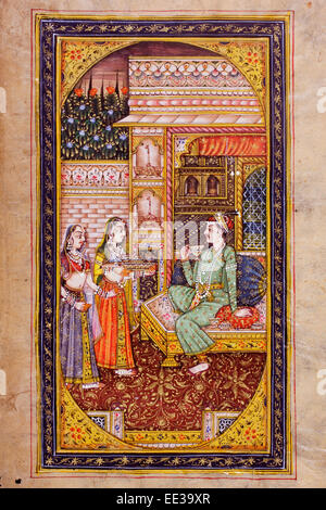 Peinture miniature du Rajasthan du Rajasthan, en Inde. Probablement fin du 19e siècle ou au début du xxe siècle. Banque D'Images