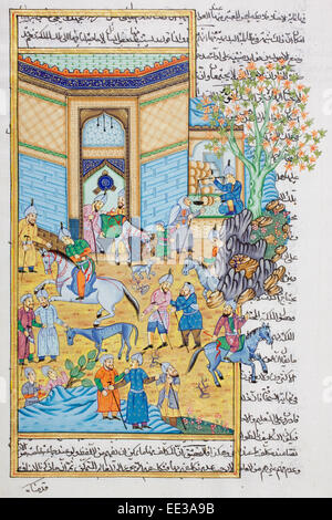 Peinture miniature du Rajasthan du Rajasthan, en Inde. Probablement fin du 19e siècle ou au début du xxe siècle. En dehors d'une scène stable. Banque D'Images