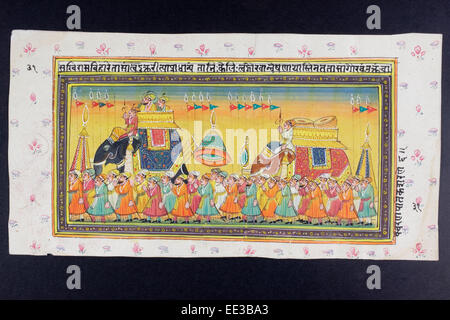 Peinture miniature du Rajasthan du Rajasthan, en Inde. Probablement fin du 19e siècle ou au début du xxe siècle. Banque D'Images