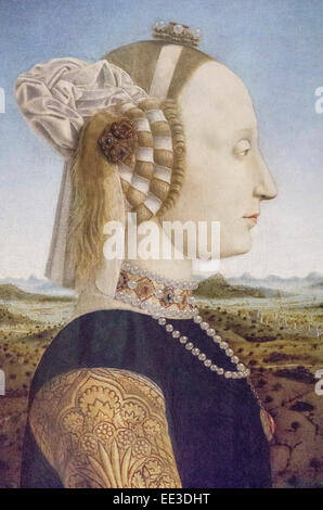 Portrait de la duchesse d'Urbino, Battista Sforza, par Piero della Francesco dans dyptich avec Duc galerie des Offices Florence Banque D'Images