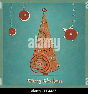 Arbre de Noël et décorations dans le bleu. Carte de Noël Banque D'Images