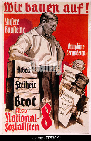 Affiche électorale du parti nazi, "Nous construisons !', Allemagne, 1933 Banque D'Images