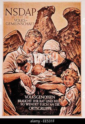 En face de la famille Aigle, Parti nazi (NSDAP) de l'affiche politique, Allemagne, 1936 Banque D'Images